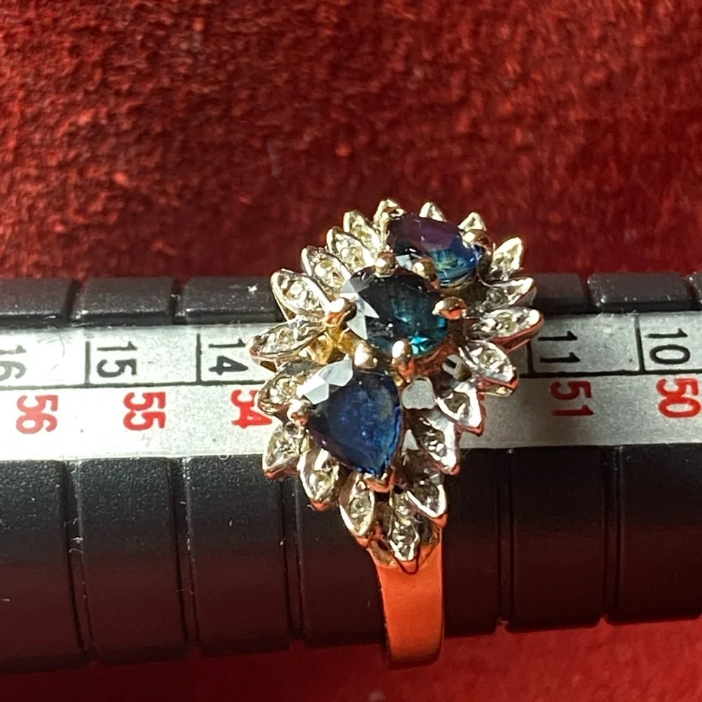 10K Gold Blue Sapphire & Diamond Ring 6.5